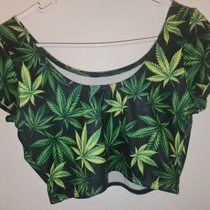 Blackmilk Green Leaf Pattern Crop Top